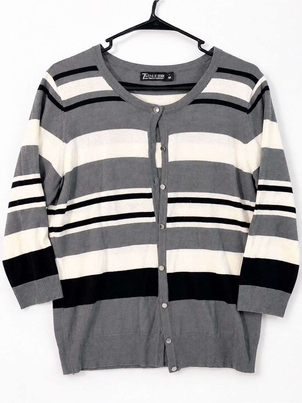 Women’s Gray and White Striped Button Cardigan